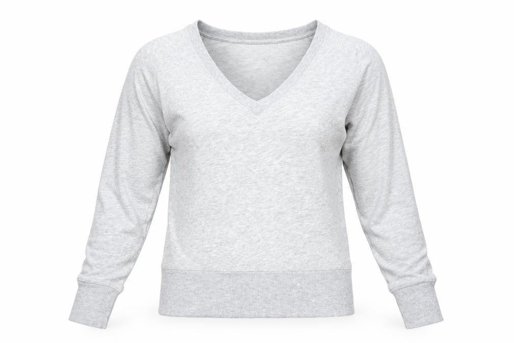 Front view of H&M women’s grey jersey pullover sweatshirt, size XS