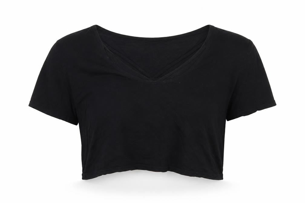 Front view of Boohoo women’s black basic t-shirt, size UK 8