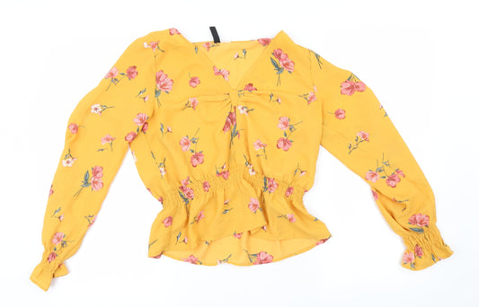 H&M Womens Yellow Geometric  Basic Blouse Size 8
