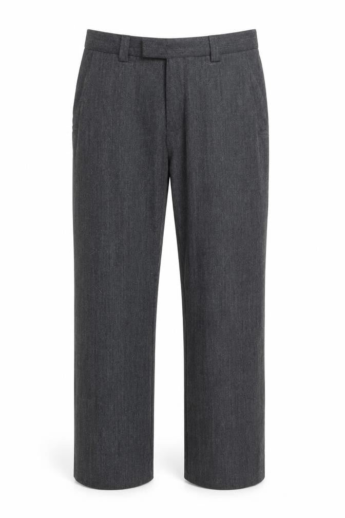Front view of Next men’s grey trousers, size 33, in, 28-inch leg
