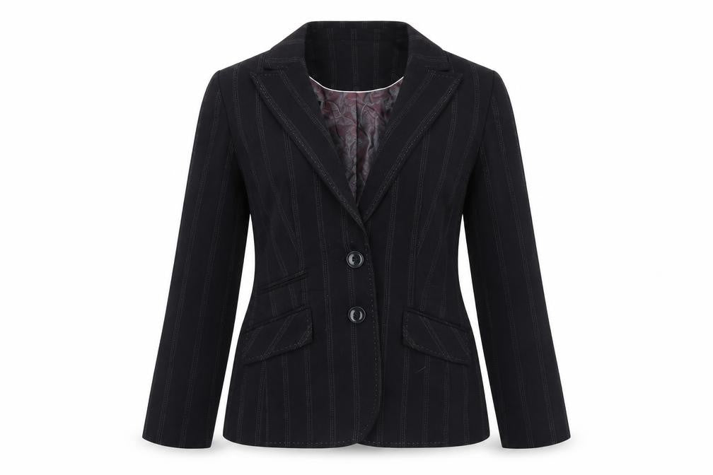 Front view of Oscar B women’s black jacket coat, size UK 10