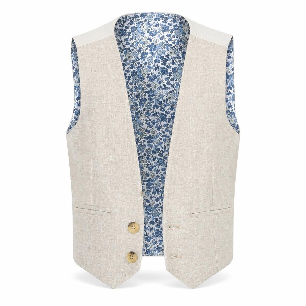 Front view of hemloom boys’ beige jacket waistcoat, size 3, years