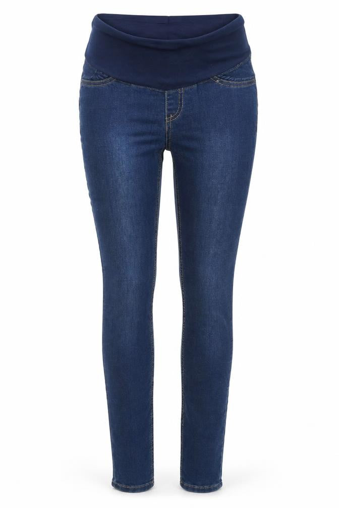 Front view of H&M women’s blue skinny jeans, size UK 8, 30-inch leg