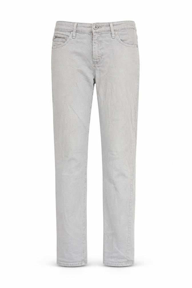 Front view of women’s grey straight jeans, size UK 28, in, 28-inch leg