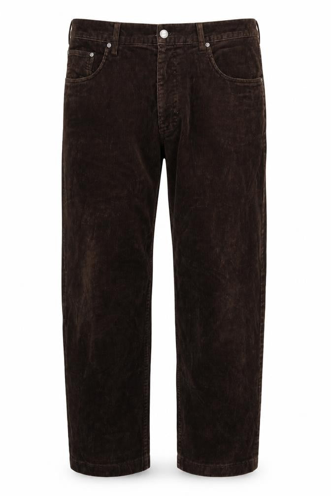 Front view of Preworn men’s brown trousers, size 35, in, 27-inch leg