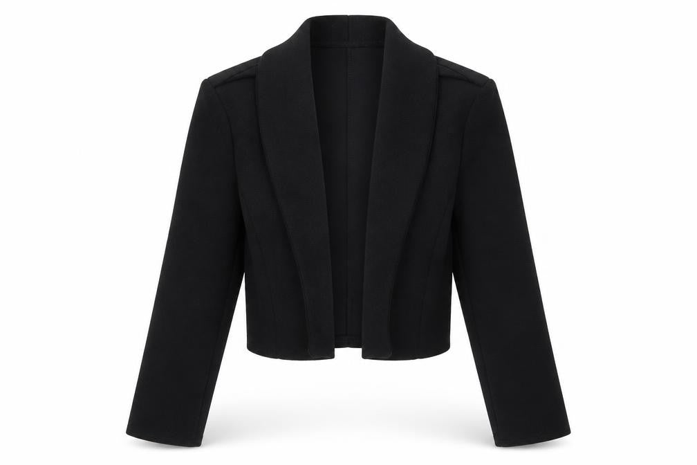 Front view of Boohoo women’s black 3-in-1 jacket blazer, size UK 12