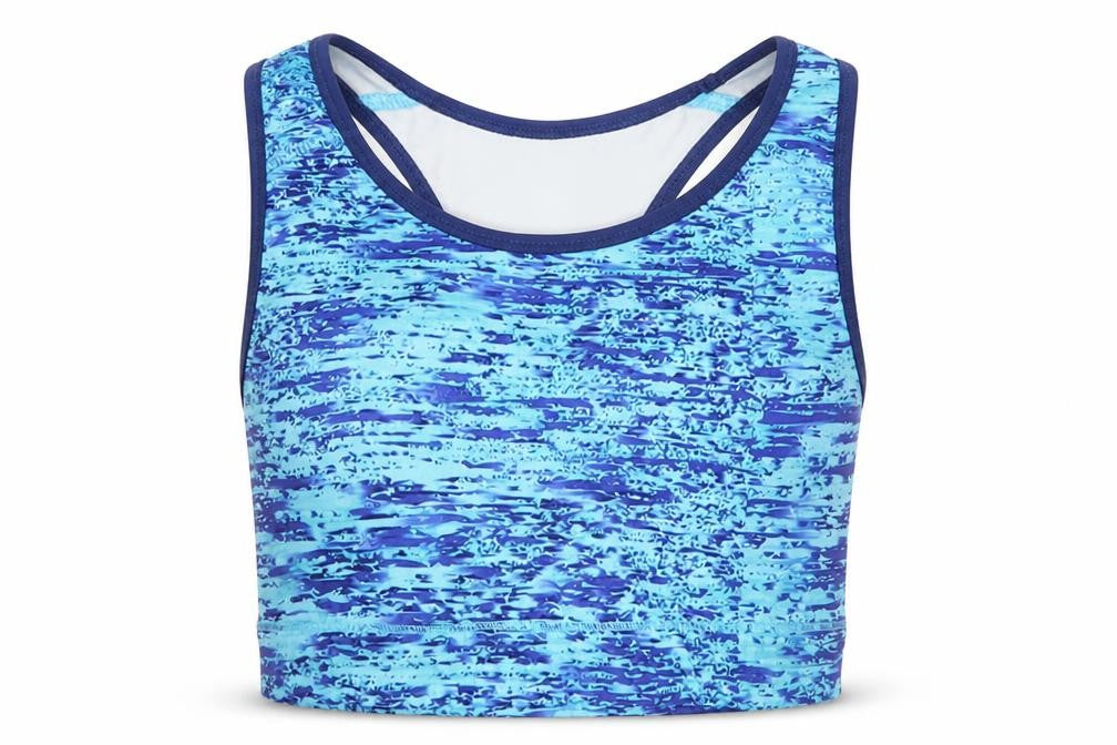Front view of Souluxe girls’ blue basic tank, size 10-11, years