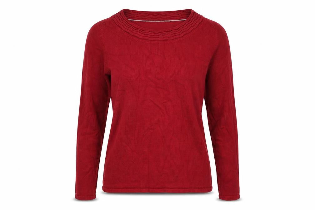 Front view of Bonmarché women’s red knit jumper, size XS