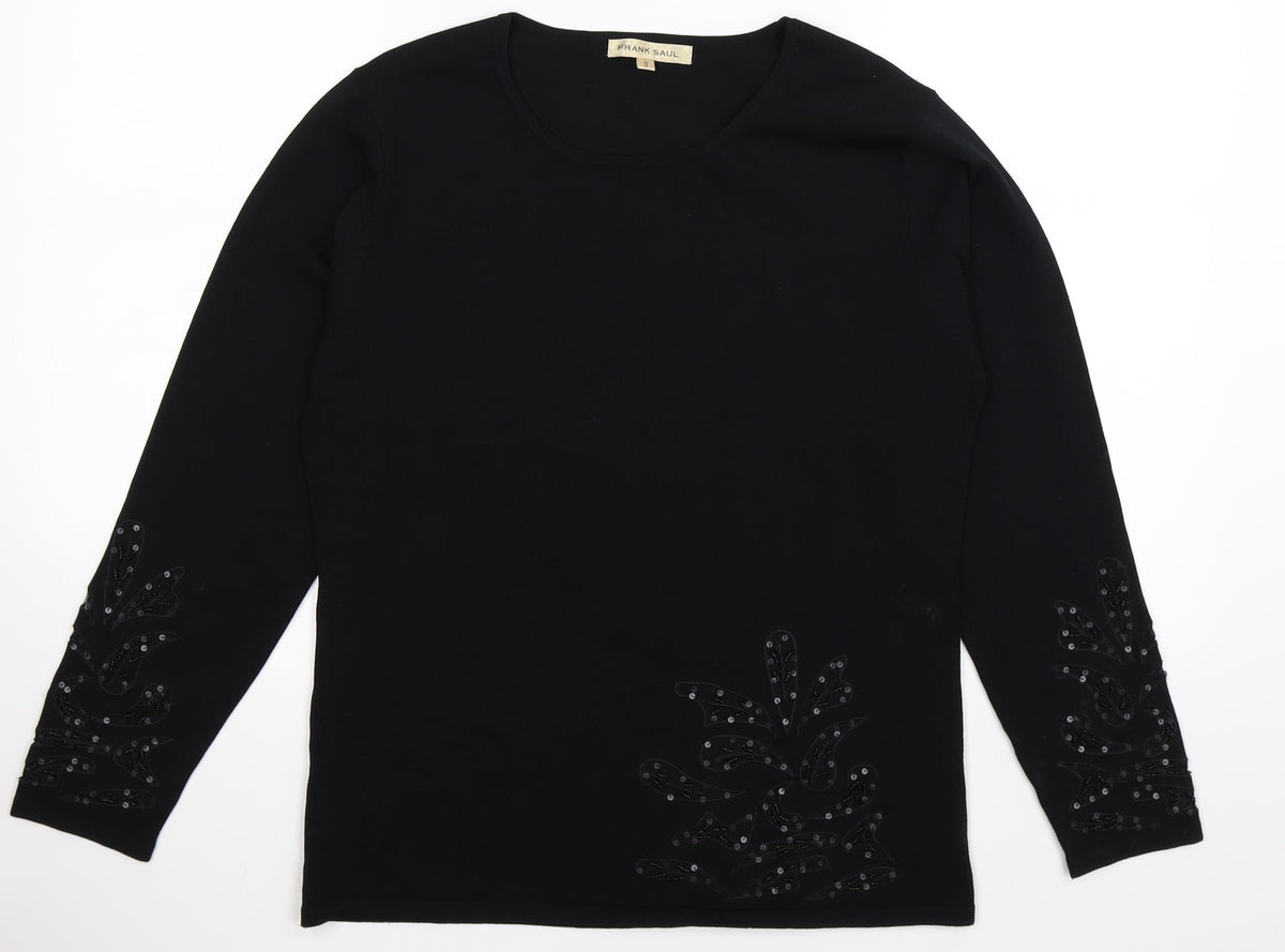 Additional front view of Frank Saul Black Floral Knit jumper, size S