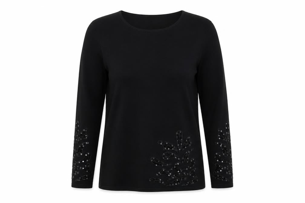 Front view of Frank Saul Black Floral Knit jumper, size S