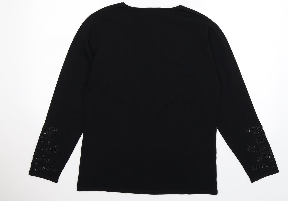 Back view of Frank Saul Black Floral Knit jumper, size S