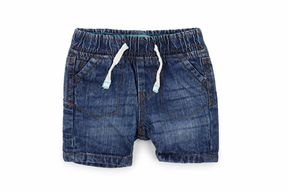 Front view of Early Days boys’ blue cropped jeans, size 3-6, months