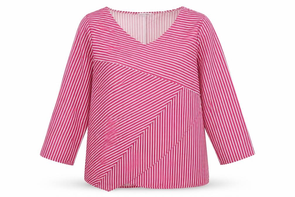 Front view of MissLook women’s pink striped basic blouse, size XL