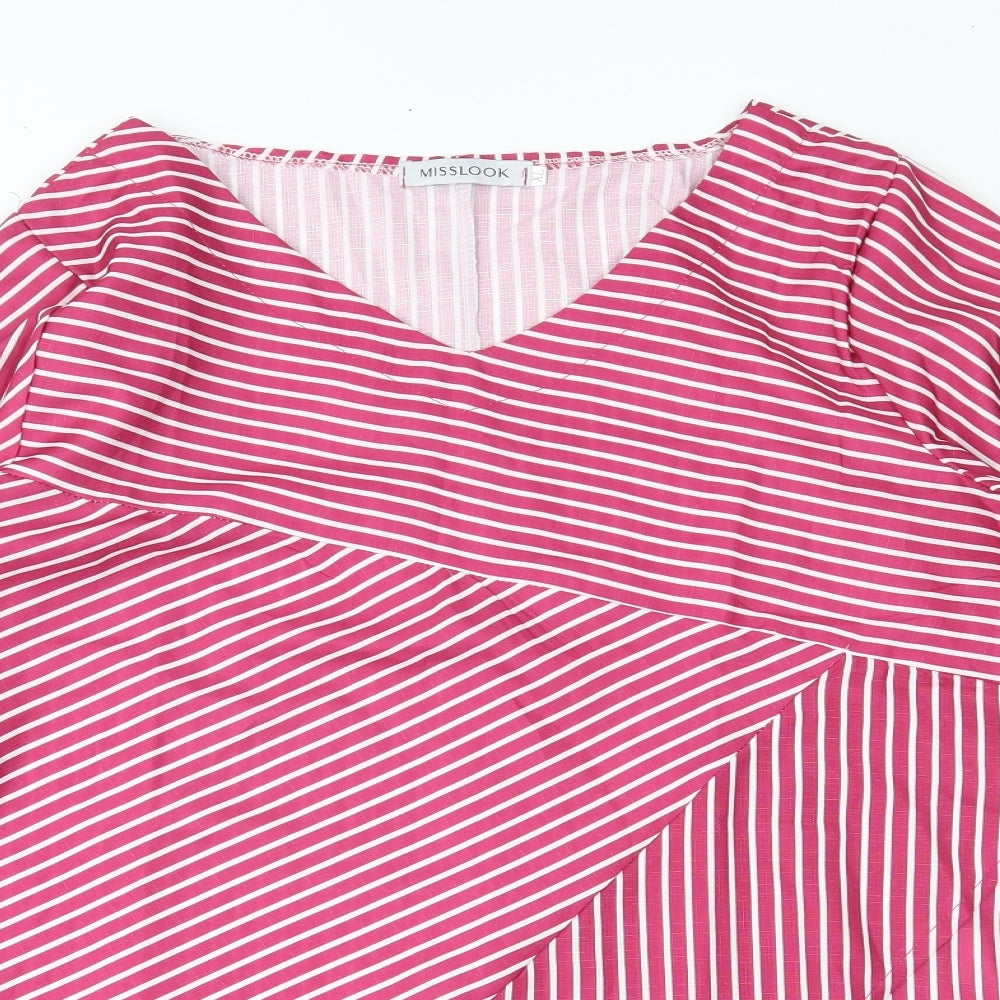 MissLook Womens Pink Striped  Basic Blouse Size XL