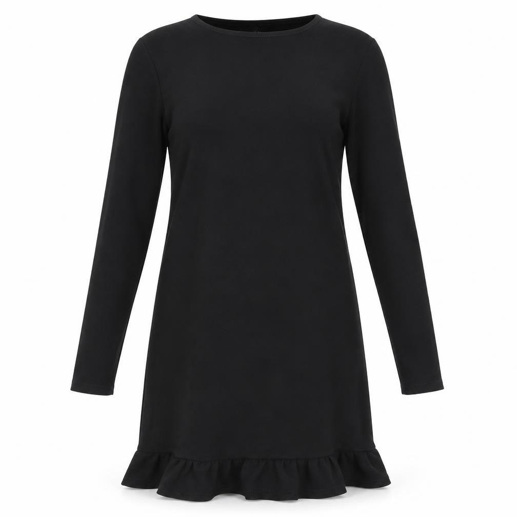 Front view of Missguided women’s black rayon bodycon, size UK 8, - frill hem