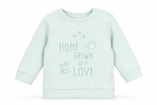 Front view of George Baby Green jumper, size 3-6, Months - home grown with love