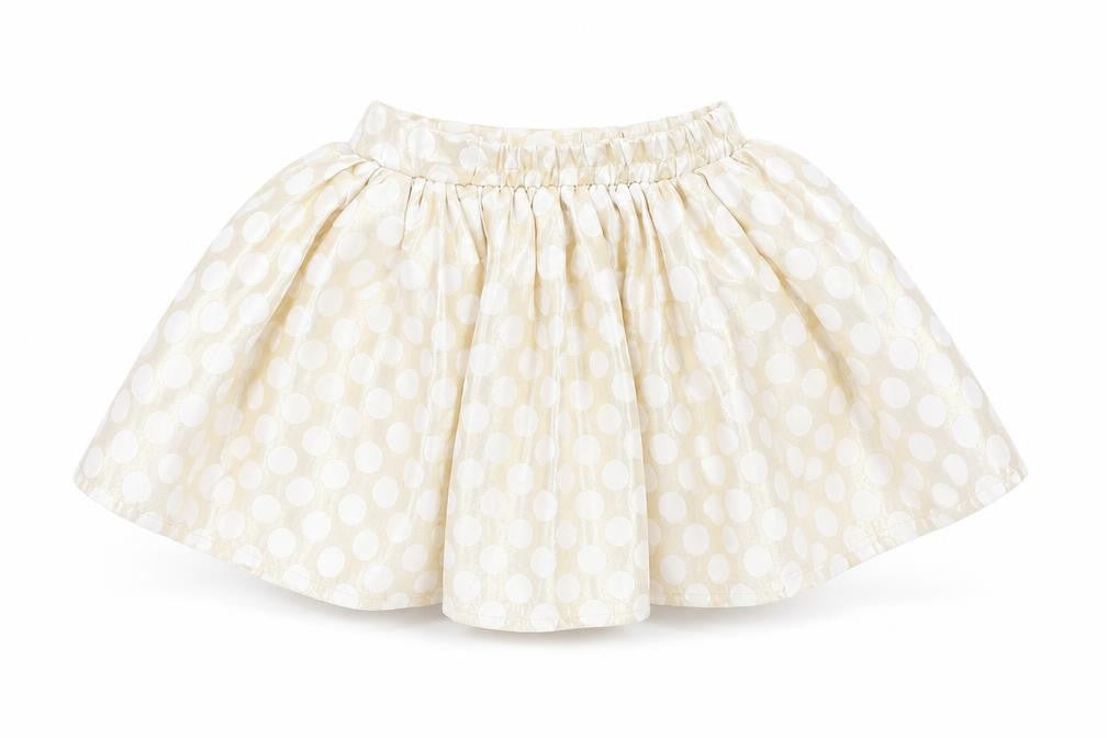 Front view of Preworn girls’ gold polka dot tutu skirt, size 3-4, years