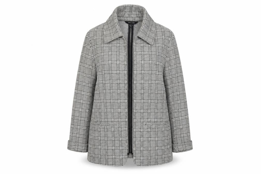 Front view of new look women’s black check jacket, size UK 10