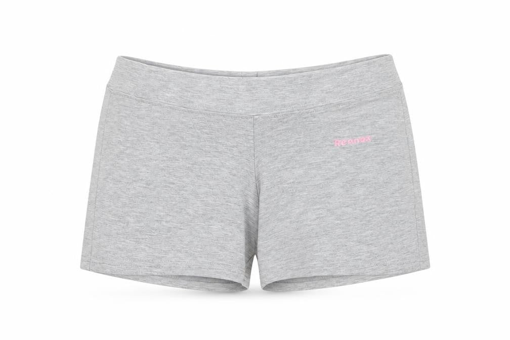 Front view of rennox women’s grey cut-off shorts, size UK 12