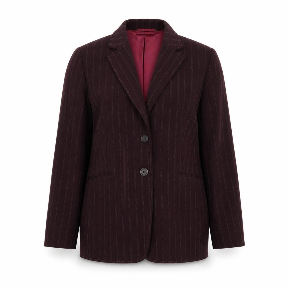 Front view of Precis women’s purple striped jacket blazer, size UK 14