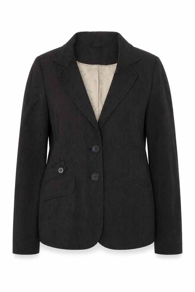 Front view of New Look women’s black striped jacket suit jacket, size UK 14