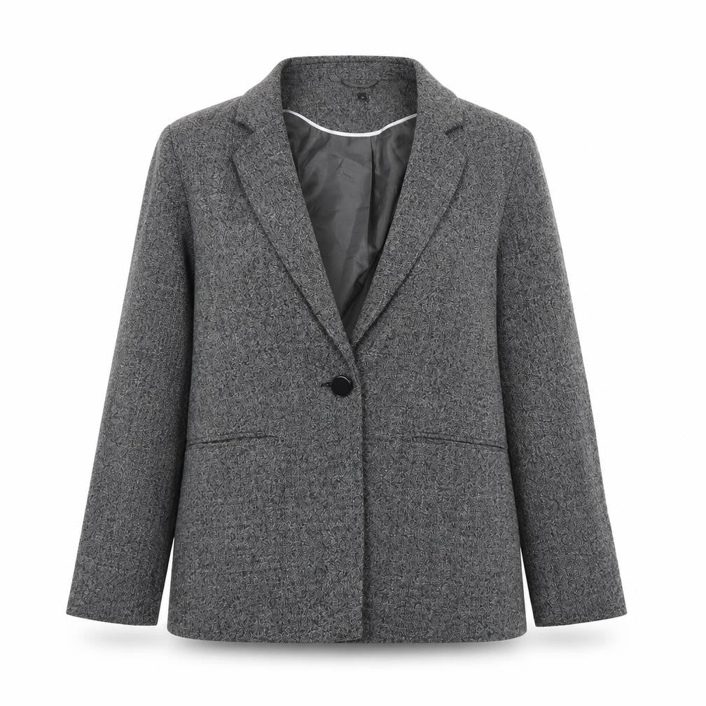 Front view of M&Co women’s grey jacket suit jacket, size UK 12