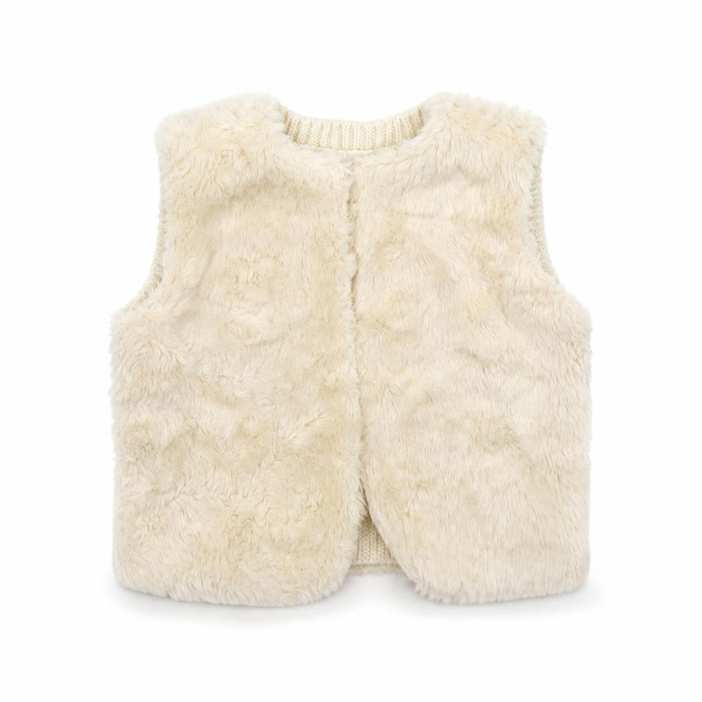 Front view of H&M girls’ ivory jacket waistcoat, size 3-4, years - fur front