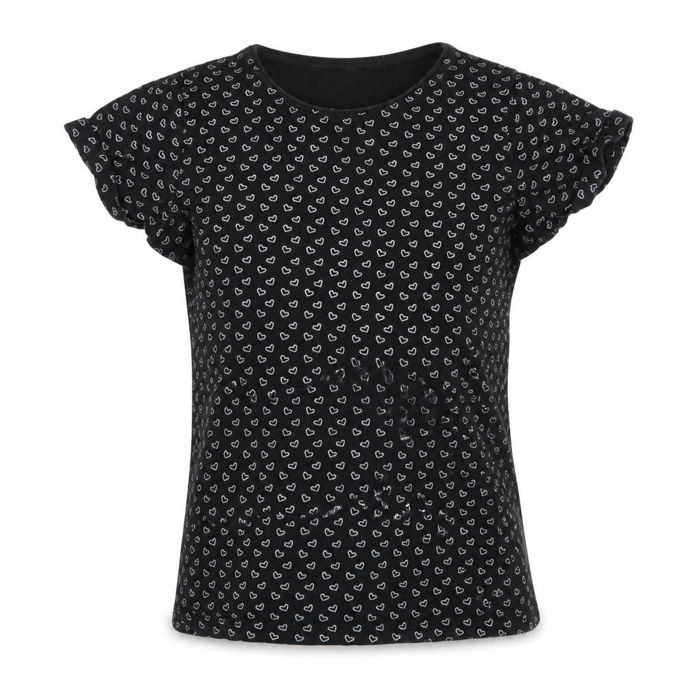 Front view of Young Dimension girls’ black geometric basic t-shirt, size 8-9, years