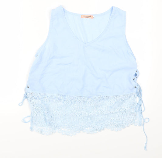 Flammode Womens Blue  Lace Basic Tank Size L
