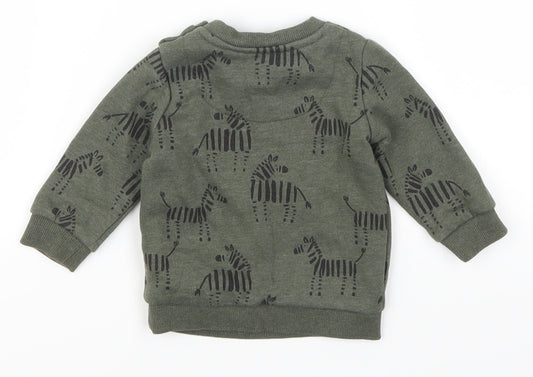 Fred & Flo Boys Green Animal Print  Basic T-Shirt Size 0-3 Months  - Zebra