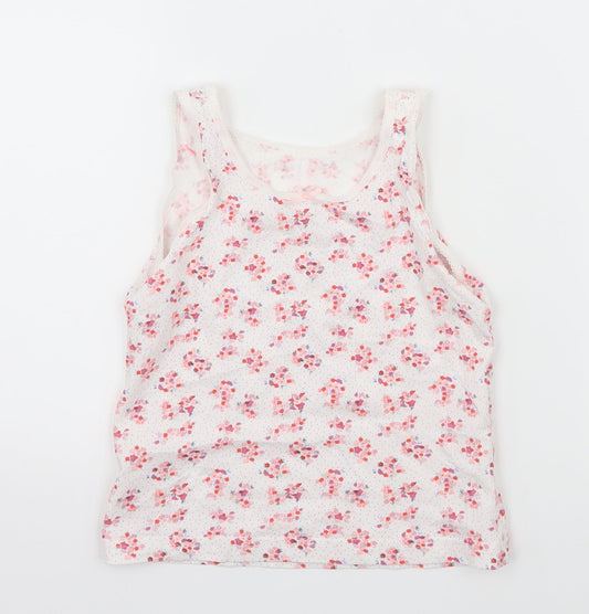 George Girls White Floral Jersey Basic Tank Size 3-4 Years