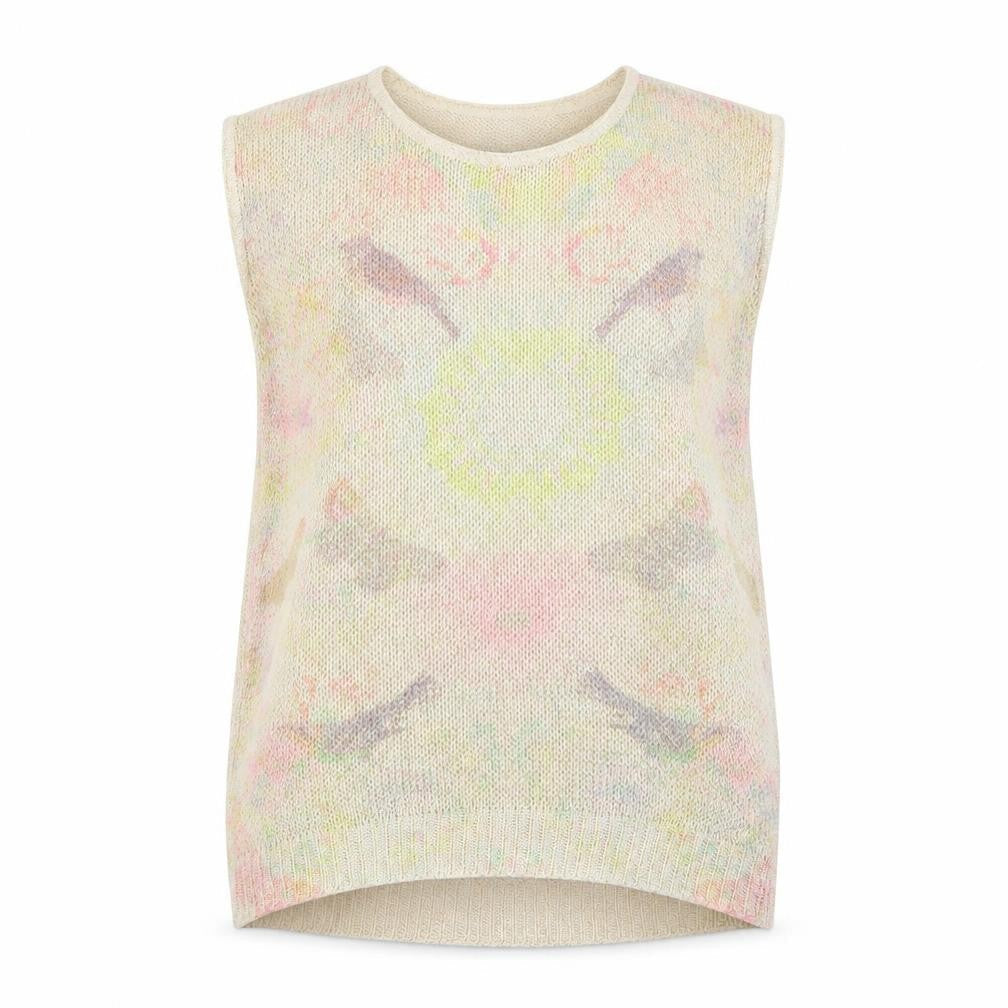 Front view of Eskimo women’s multicoloured geometric knit jumper, size UK 10