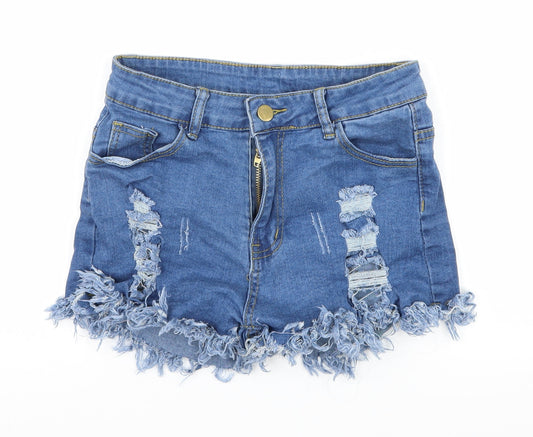 Preworn Girls Blue  Denim Hot Pants Shorts Size M - Distressed