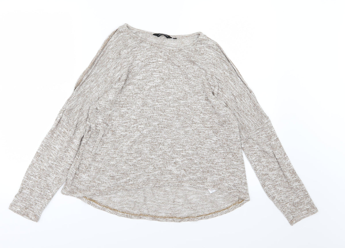 Additional front view of New Look women’s brown knit jumper, size UK 14, - cold shoudler