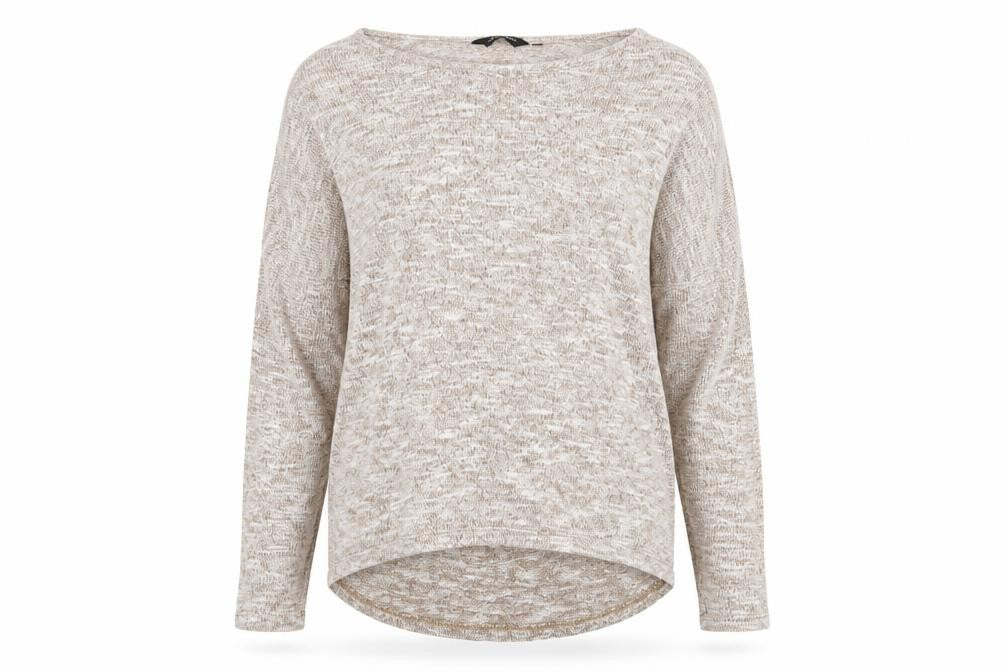 Front view of New Look women’s brown knit jumper, size UK 14, - cold shoudler