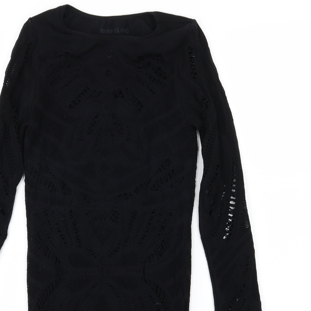 River Island Womens Black Floral  Bodycon  Size S  -