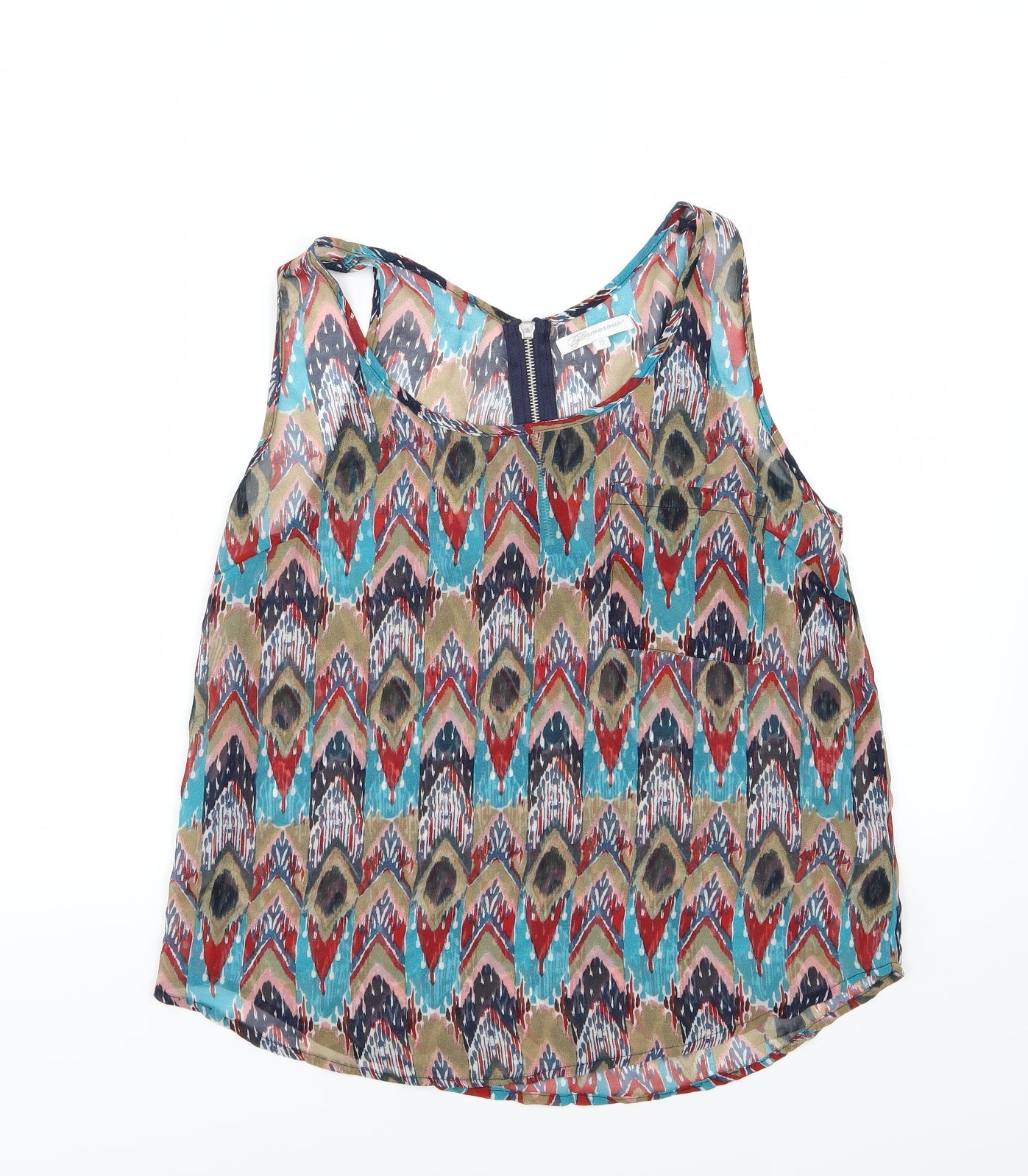 Glamorous Womens Multicoloured Geometric Chiffon Basic Blouse Size 12