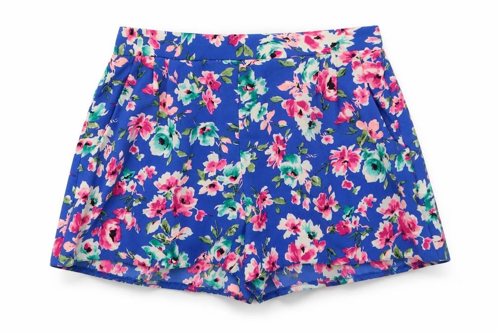 Front view of New Look women’s blue floral sailor shorts, size UK 8