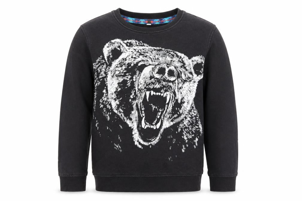 Front view of Marks & Spencer girls’ grey pullover sweatshirt, size 9-10, years - bear