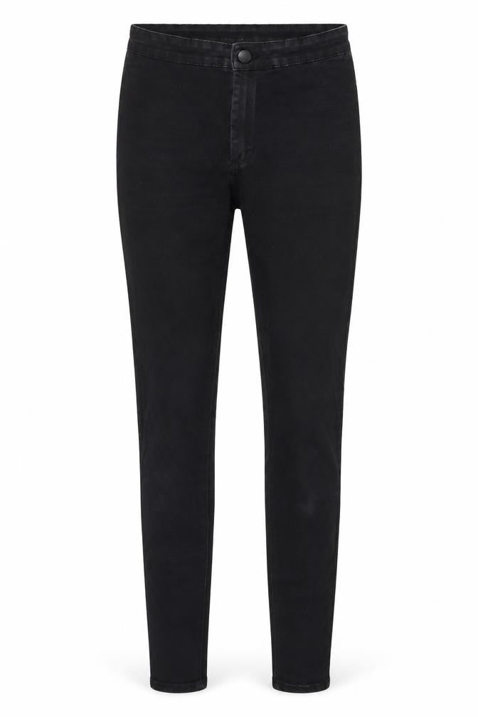 Front view of Denim & Co. women’s black denim skinny jeans, size UK 8, 30-inch leg