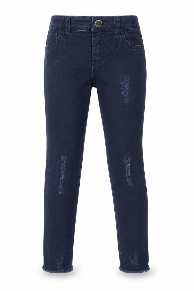 Front view of Denim & Co. girls’ black denim skinny jeans, size 5-6, years - distressed