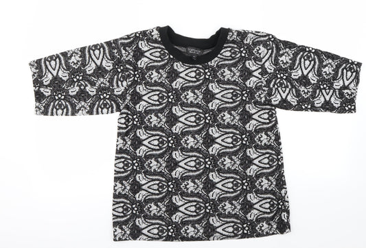 Topshop Womens Black Floral  Basic T-Shirt Size 8