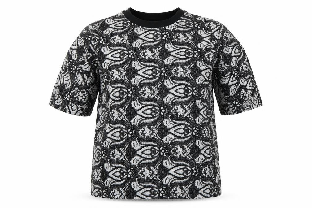 Front view of Topshop women’s black floral basic t-shirt, size UK 8
