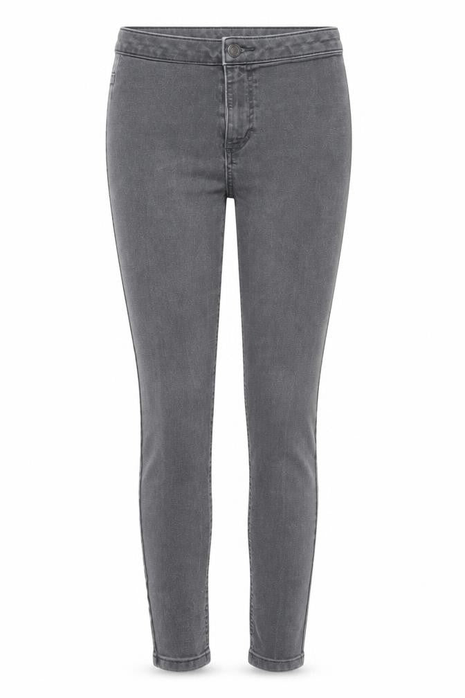 Front view of women’s grey paisley skinny jeans, size UK 10, 23-inch leg