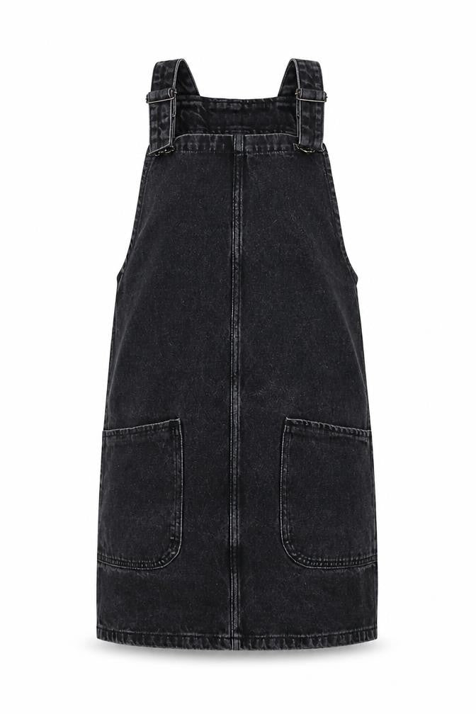 Front view of deniem women’s black jumpsuit one-piece, size UK 8