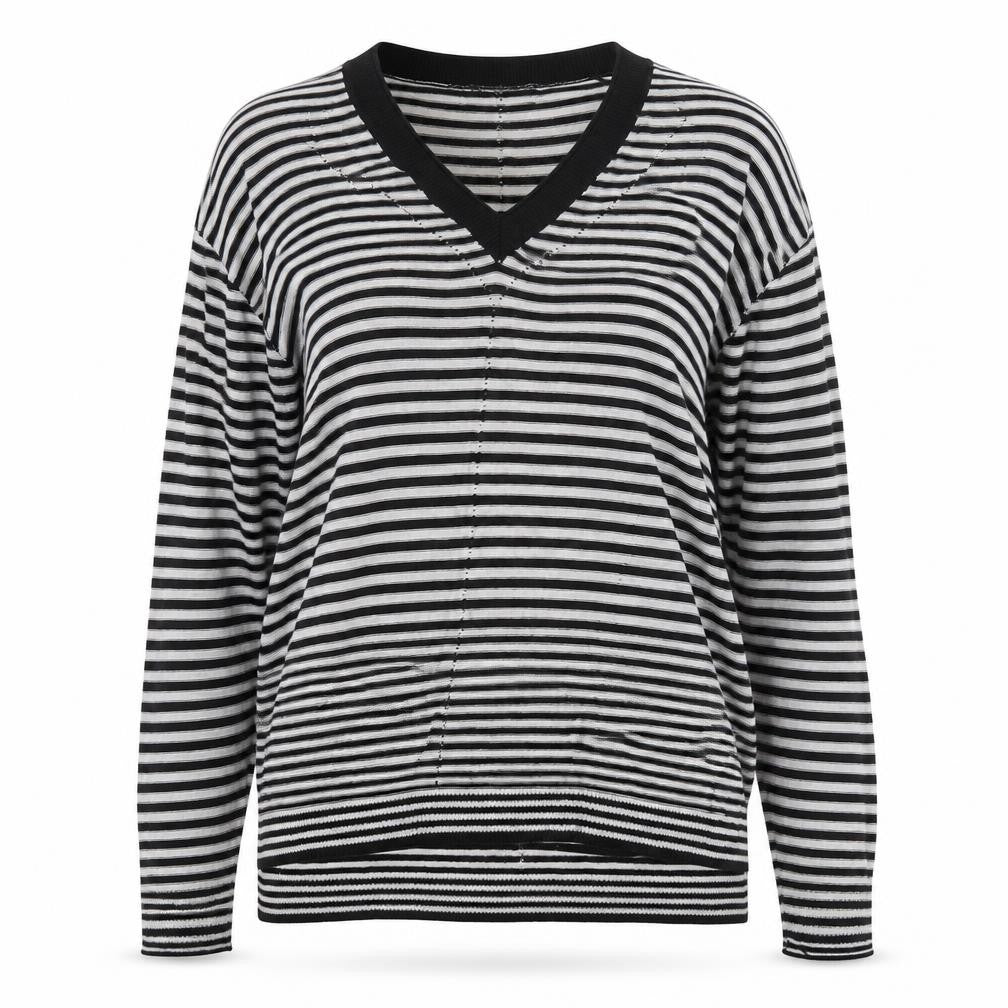 Front view of Next women’s black striped basic blouse, size UK 10