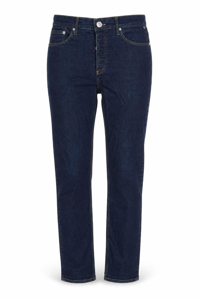 Front view of River Island women’s blue straight jeans, size UK 34, in, 31-inch leg