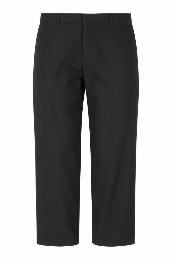 Front view of pre worn women’s black trousers, size L, 34-inch leg
