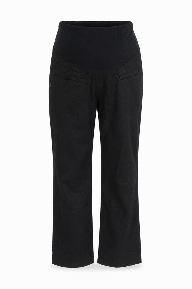 Front view of pre worn women’s black trousers, size L, 32-inch leg