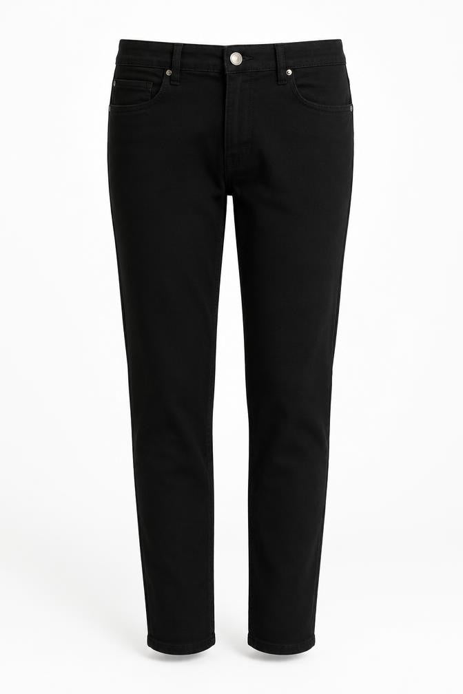 Front view of Denim & Co. women’s black trousers, size M, 32-inch leg